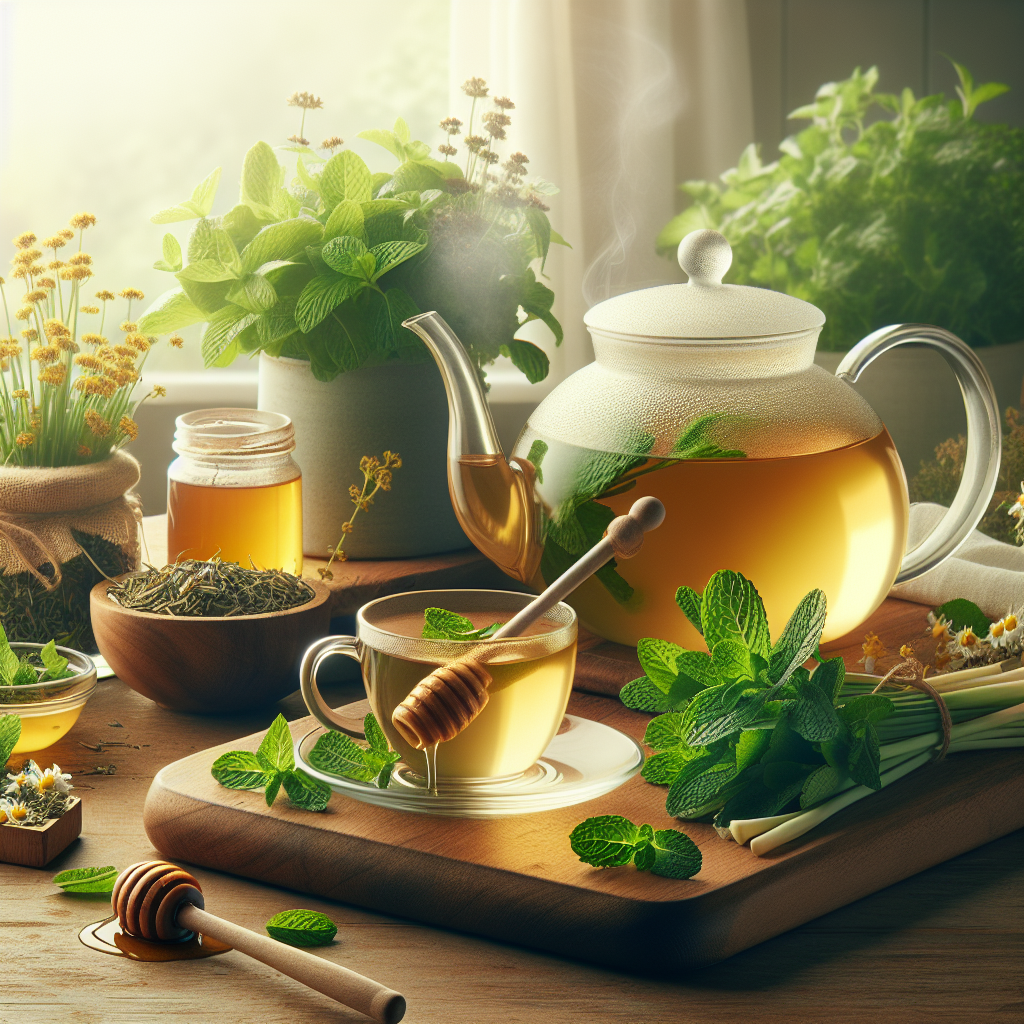 Realistic stock image of herbal tea preparation.