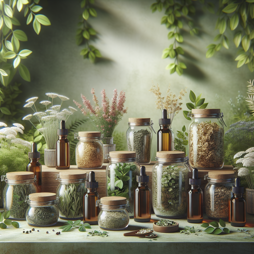 Realistic stock image of herbal products display.